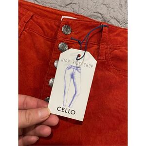 Cello Burnt Orange Corduroy Women’s High Rise Crop Multi Button 7 New